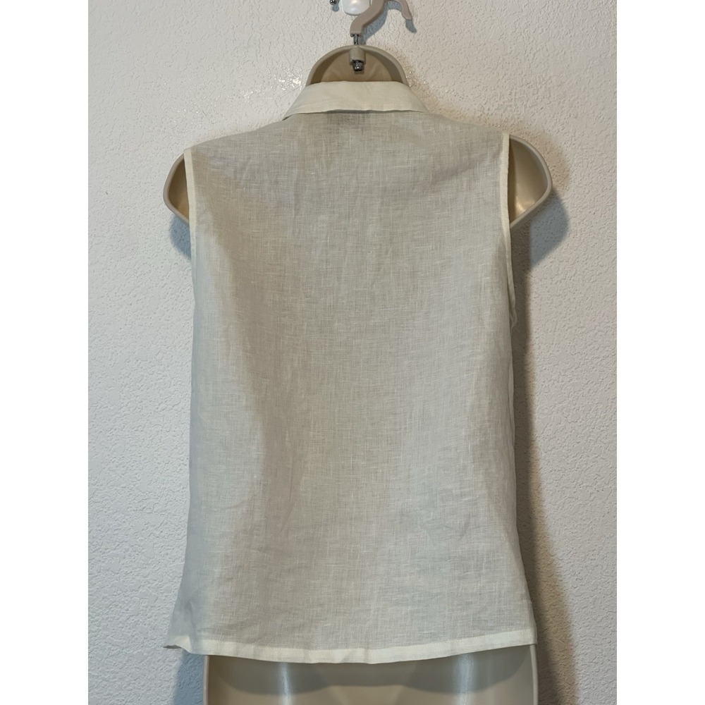 Rialto Collection by Joy Perreras Linen Top Shirt Ruffle Sz M Ivory Victorian - Picture 2 of 8